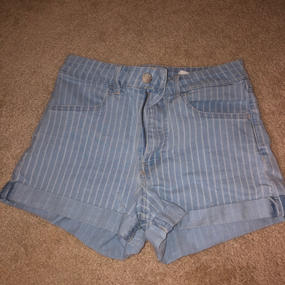 Striped jean shorts